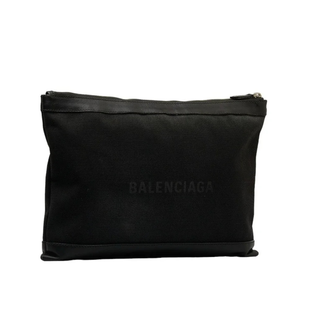 Authentic Balenciaga Navy Clip L Canvas Clutch Bag - Picture 2 of 11